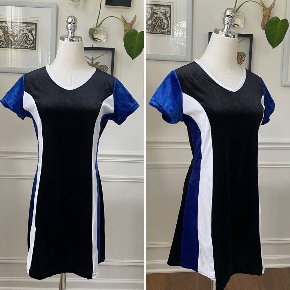 Vintage 90s 5*7*9 Colorblock Dress Spice Girls Black White Cobalt Blue Indie Sle